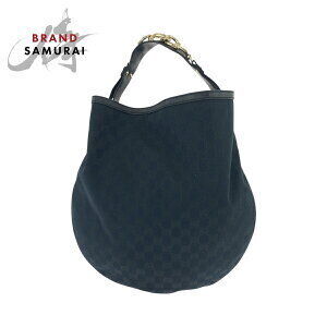 GUCCI black GG canvas hobo shoulder bag